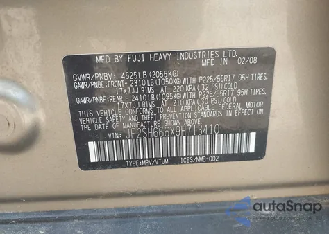 2009 Subaru Forester 2.5Xt Limited from USA, damaged, VIN JF2SH666X9H713410